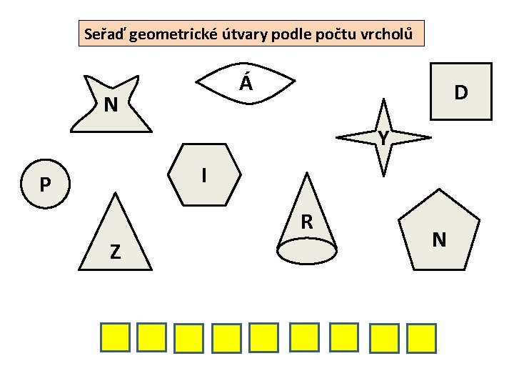 Seřaď geometrické útvary podle počtu vrcholů Á N D Y I P R Z