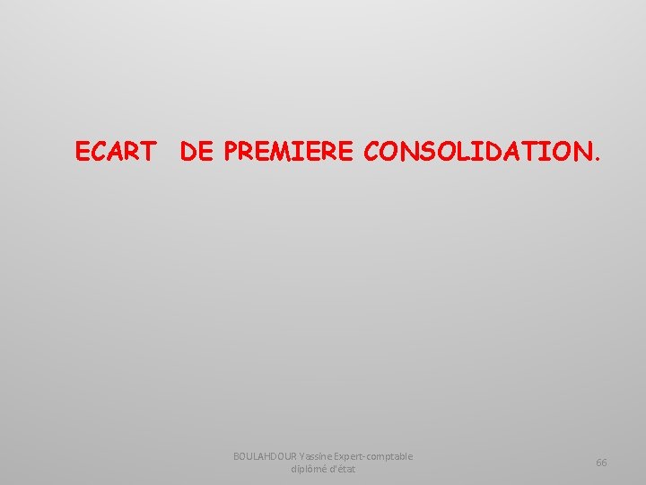 ECART DE PREMIERE CONSOLIDATION. BOULAHDOUR Yassine Expert-comptable diplômé d'état 66 