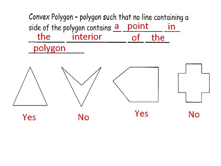 the interior polygon Yes No a point in of the Yes No 