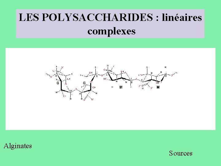 LES POLYSACCHARIDES : linéaires complexes Alginates Sources 