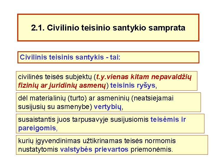 2. 1. Civilinio teisinio santykio samprata Civilinis teisinis santykis - tai: civilinės teisės subjektų