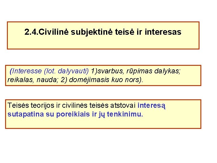 2. 4. Civilinė subjektinė teisė ir interesas (Interesse (lot. dalyvauti) 1)svarbus, rūpimas dalykas; reikalas,