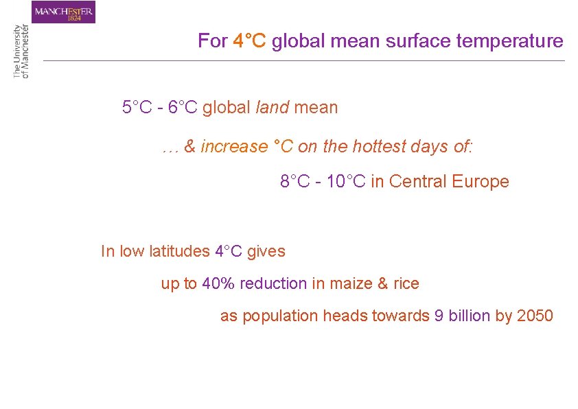 For 4°C global mean surface temperature 5°C - 6°C global land mean … &