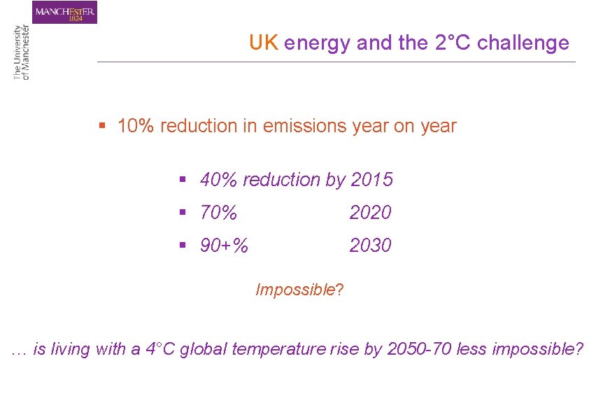UK energy and the 2°C challenge § 10% reduction in emissions year on year