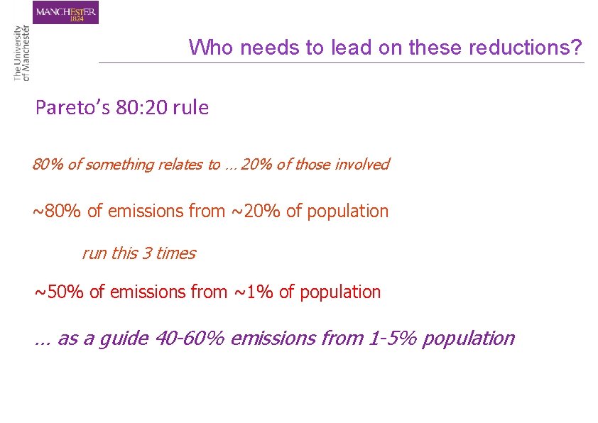 Who needs to lead on these reductions? Pareto’s 80: 20 rule 80% of something