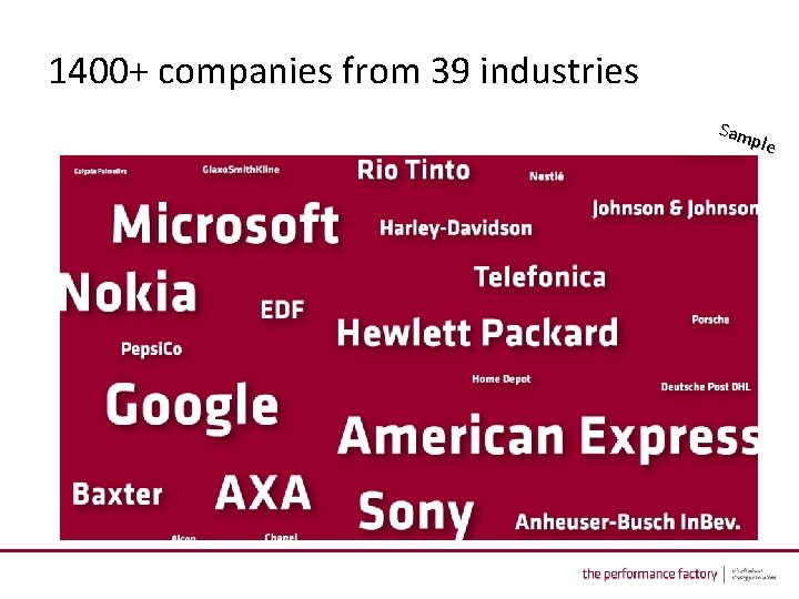 1400+ companies from 39 industries Sam ple 