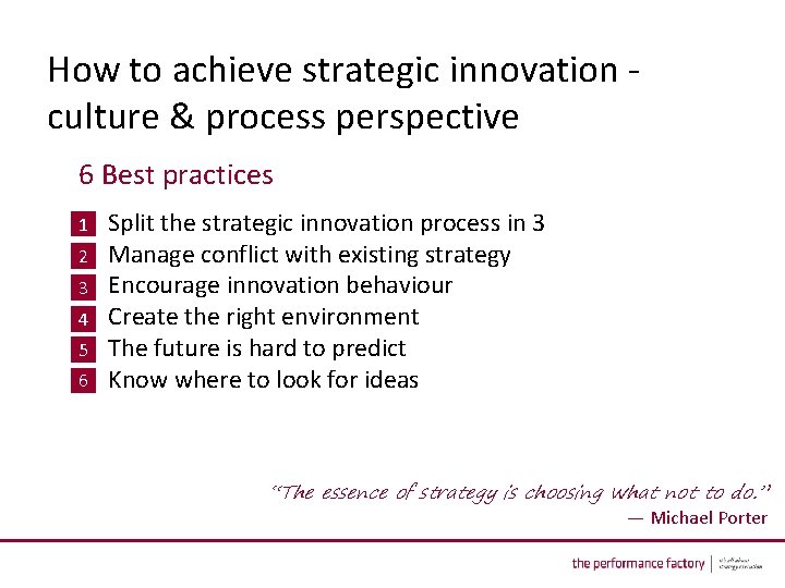 How to achieve strategic innovation - culture & process perspective 6 Best practices 1