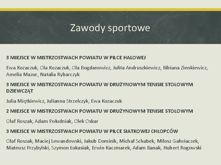 Zawody sportowe 3 MIEJSCE W MISTRZOSTWACH POWIATU W PIŁCE HALOWEJ Ewa Kozaczuk, Ola Bogdanowicz, Zawody sportowe 3 MIEJSCE W MISTRZOSTWACH POWIATU W PIŁCE HALOWEJ Ewa Kozaczuk, Ola Bogdanowicz,