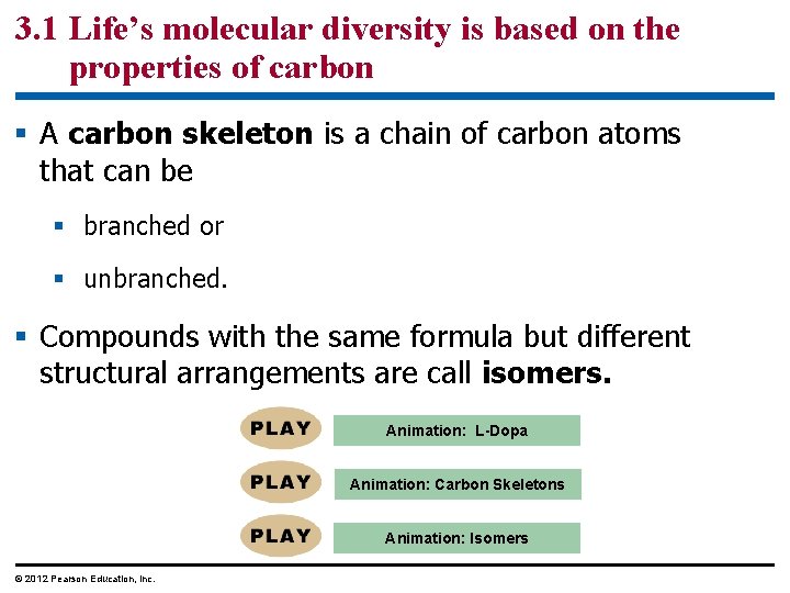 3. 1 Life’s molecular diversity is based on the properties of carbon § A