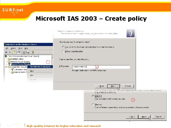 Microsoft IAS 2003 – Create policy High-quality Internet for higher education and research Microsoft IAS 2003 – Create policy High-quality Internet for higher education and research