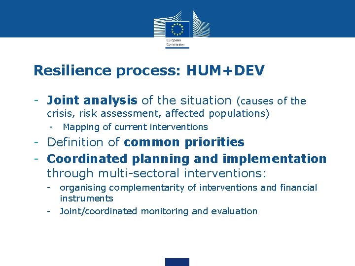 Resilience process: HUM+DEV - Joint analysis of the situation (causes of the crisis, risk