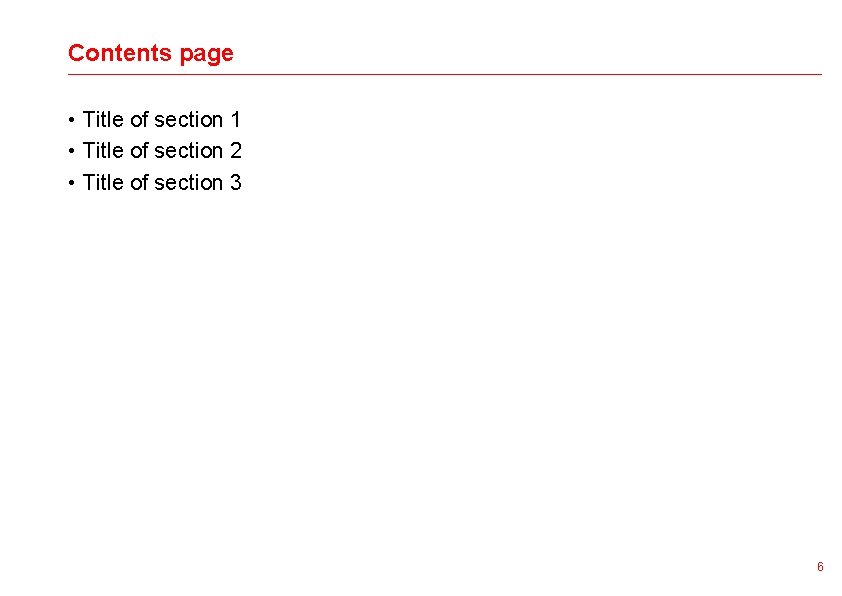 Contents page • Title of section 1 • Title of section 2 • Title