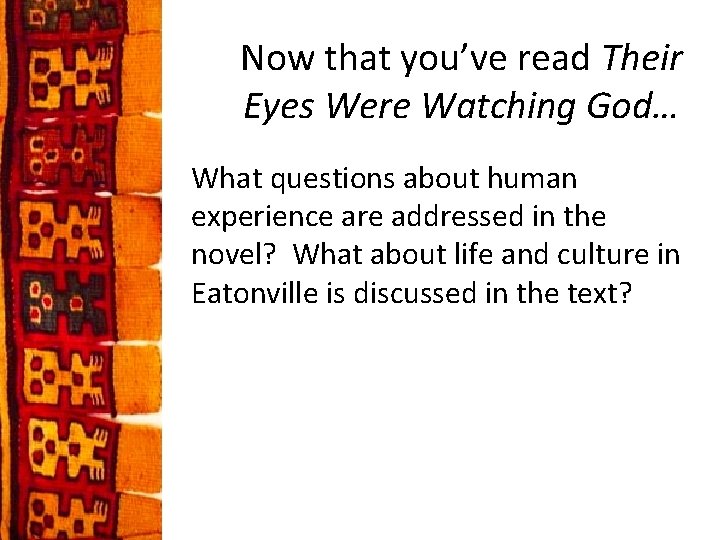 Now that you’ve read Their Eyes Were Watching God… What questions about human experience