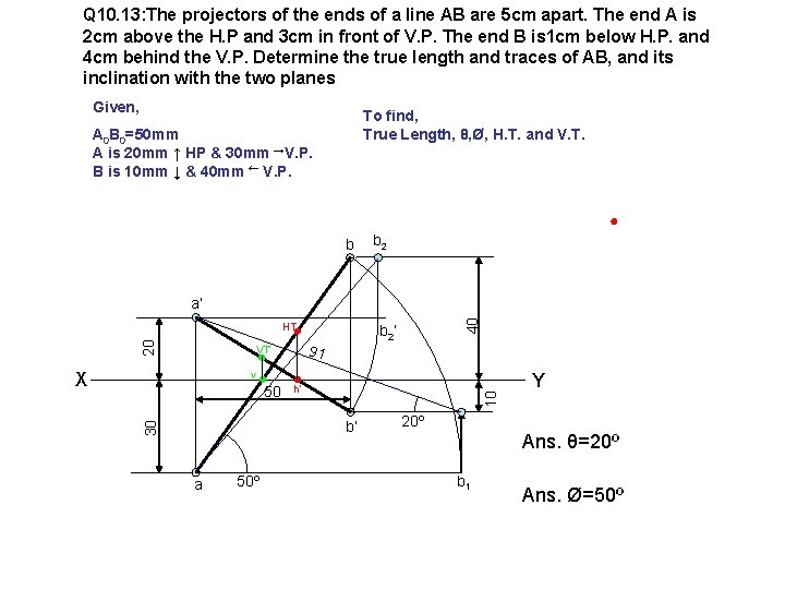 Q 10. 13: The projectors of the ends of a line AB are 5