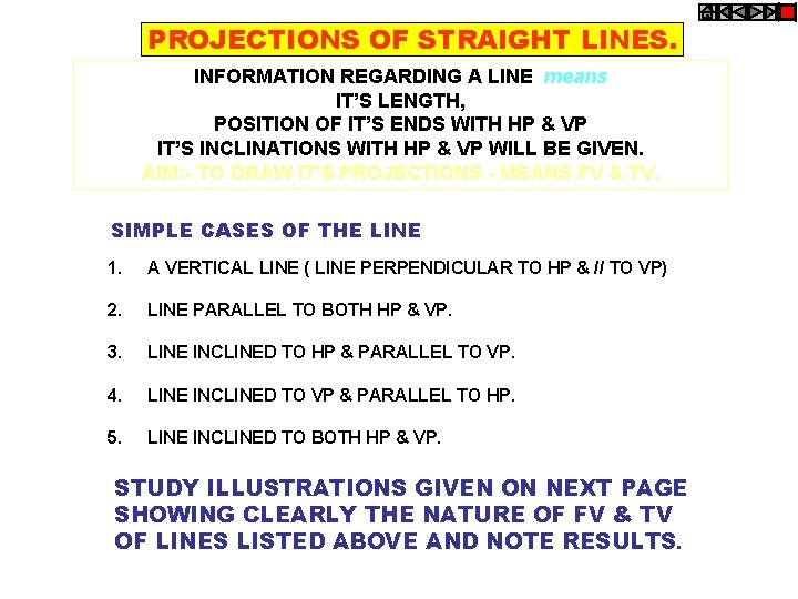 PROJECTIONS OF STRAIGHT LINES. INFORMATION REGARDING A LINE means IT’S LENGTH, POSITION OF IT’S