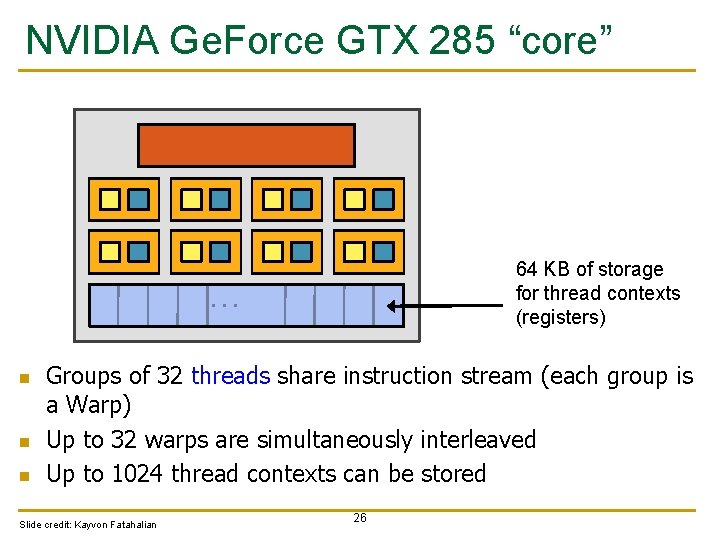 NVIDIA Ge. Force GTX 285 “core” 64 KB of storage for thread contexts (registers)