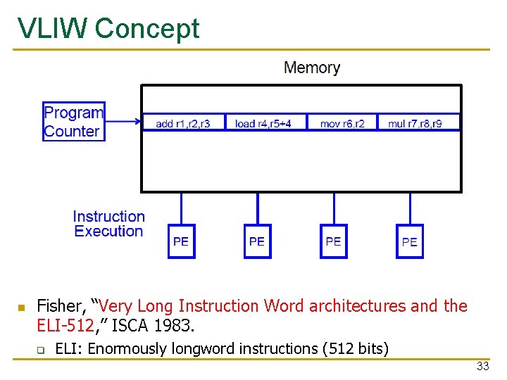 VLIW Concept n Fisher, “Very Long Instruction Word architectures and the ELI-512, ” ISCA