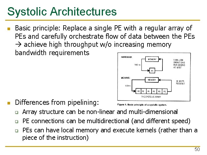 Systolic Architectures n n Basic principle: Replace a single PE with a regular array