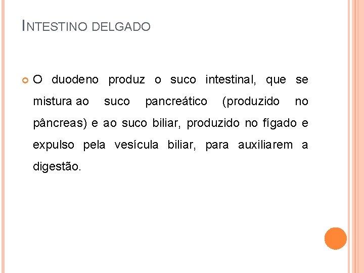 INTESTINO DELGADO O duodeno produz o suco intestinal, que se mistura ao suco pancreático