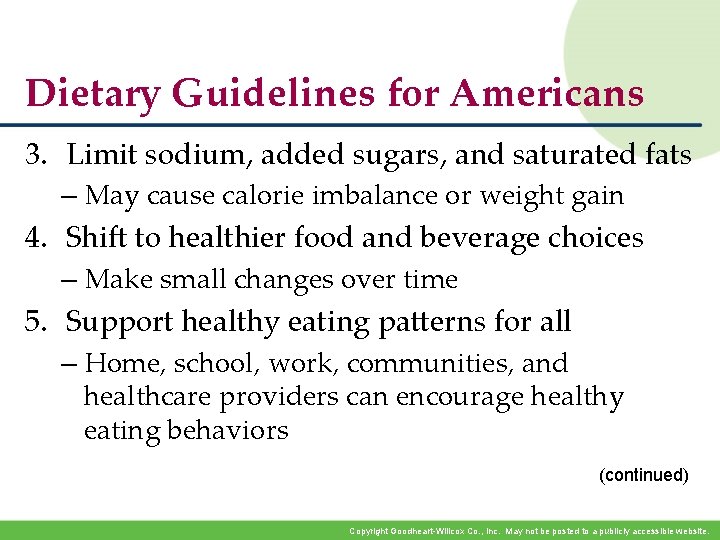 Dietary Guidelines for Americans 3. Limit sodium, added sugars, and saturated fats – May Dietary Guidelines for Americans 3. Limit sodium, added sugars, and saturated fats – May