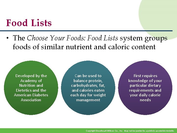 Food Lists • The Choose Your Foods: Food Lists system groups foods of similar Food Lists • The Choose Your Foods: Food Lists system groups foods of similar