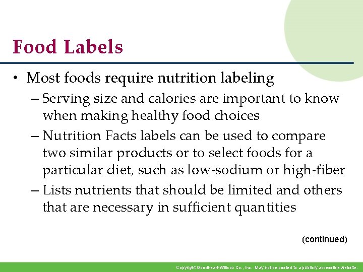 Food Labels • Most foods require nutrition labeling – Serving size and calories are Food Labels • Most foods require nutrition labeling – Serving size and calories are