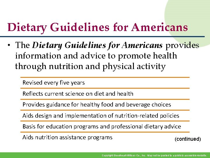 Dietary Guidelines for Americans • The Dietary Guidelines for Americans provides information and advice Dietary Guidelines for Americans • The Dietary Guidelines for Americans provides information and advice