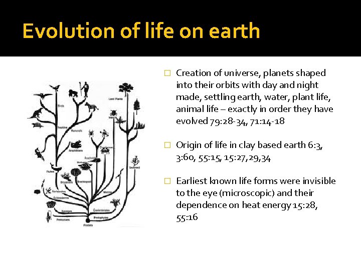 Evolution of life on earth � Creation of universe, planets shaped into their orbits
