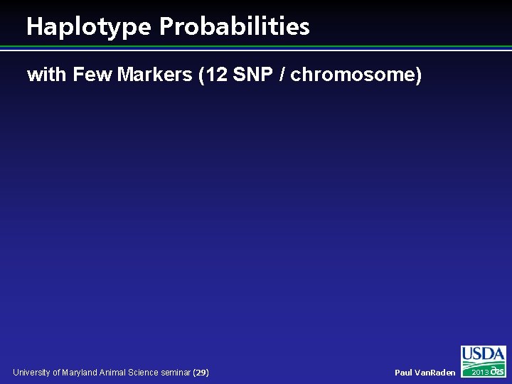 Haplotype Probabilities with Few Markers (12 SNP / chromosome) University of Maryland Animal Science