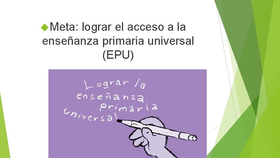  Meta: lograr el acceso a la enseñanza primaria universal (EPU) 