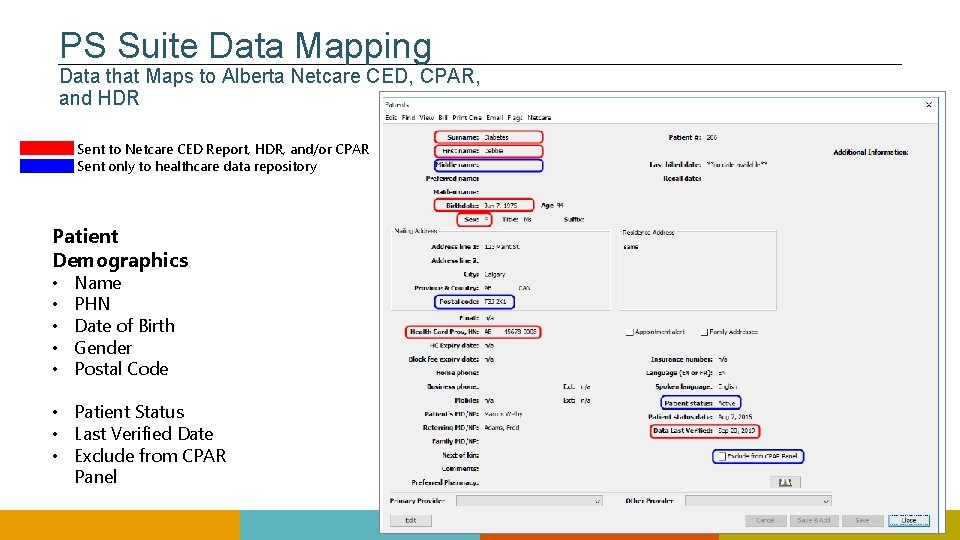 PS Suite Data Mapping Data that Maps to Alberta Netcare CED, CPAR, and HDR PS Suite Data Mapping Data that Maps to Alberta Netcare CED, CPAR, and HDR