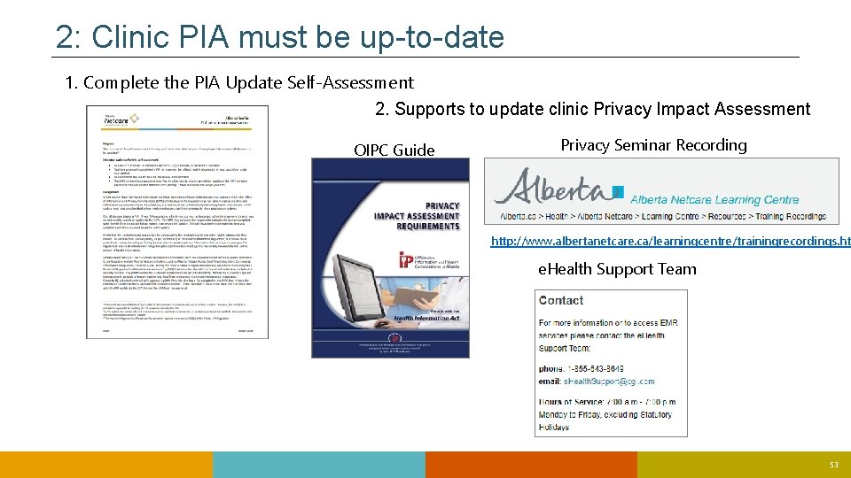 2: Clinic PIA must be up-to-date 1. Complete the PIA Update Self-Assessment 2. Supports 2: Clinic PIA must be up-to-date 1. Complete the PIA Update Self-Assessment 2. Supports