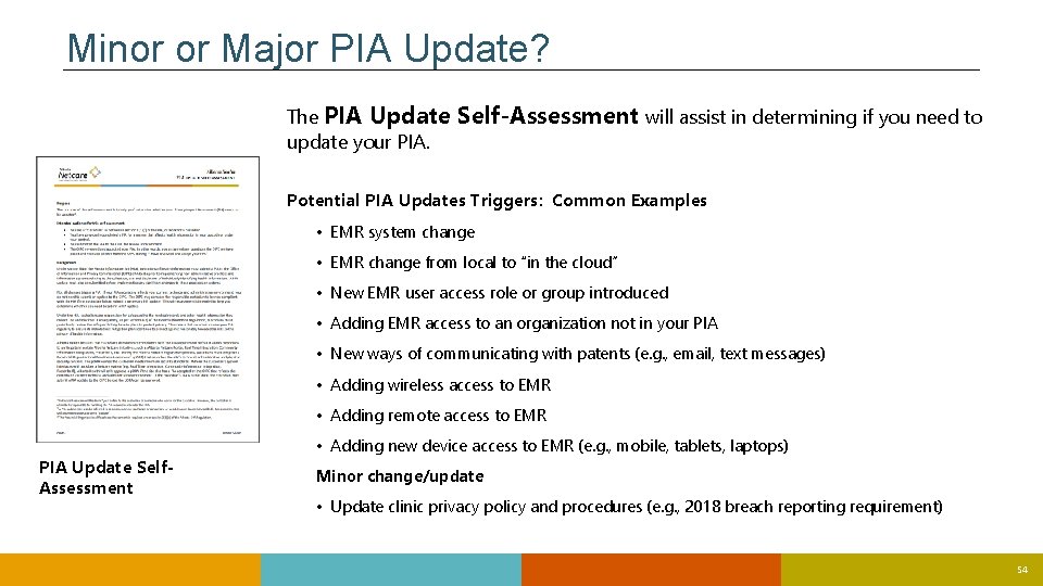 Minor or Major PIA Update? The PIA Update update your PIA. Self-Assessment will assist Minor or Major PIA Update? The PIA Update update your PIA. Self-Assessment will assist