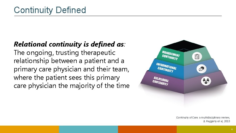 Continuity Defined Relational continuity is defined as: The ongoing, trusting therapeutic relationship between a Continuity Defined Relational continuity is defined as: The ongoing, trusting therapeutic relationship between a