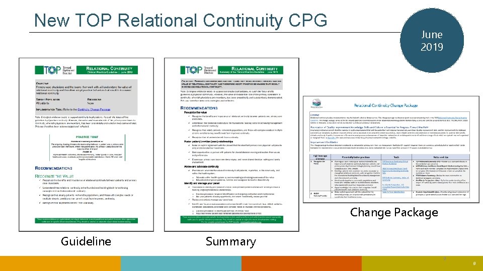 New TOP Relational Continuity CPG June 2019 Change Package Guideline Summary 9 9 New TOP Relational Continuity CPG June 2019 Change Package Guideline Summary 9 9