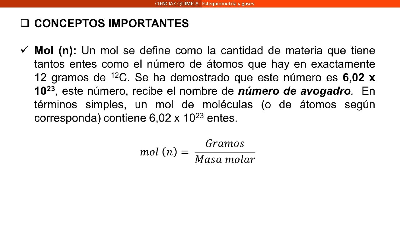 CIENCIAS QUÍMICA Estequiometria y gases 