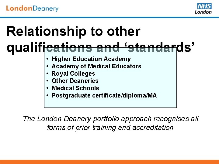 Relationship to other qualifications and ‘standards’ • • • Higher Education Academy of Medical