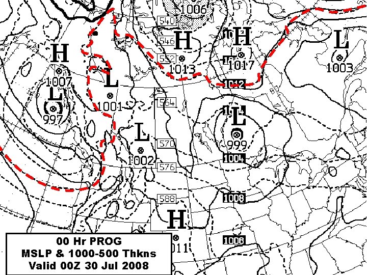 00 Hr PROG MSLP & 1000 -500 Thkns Valid 00 Z 30 Jul 2008