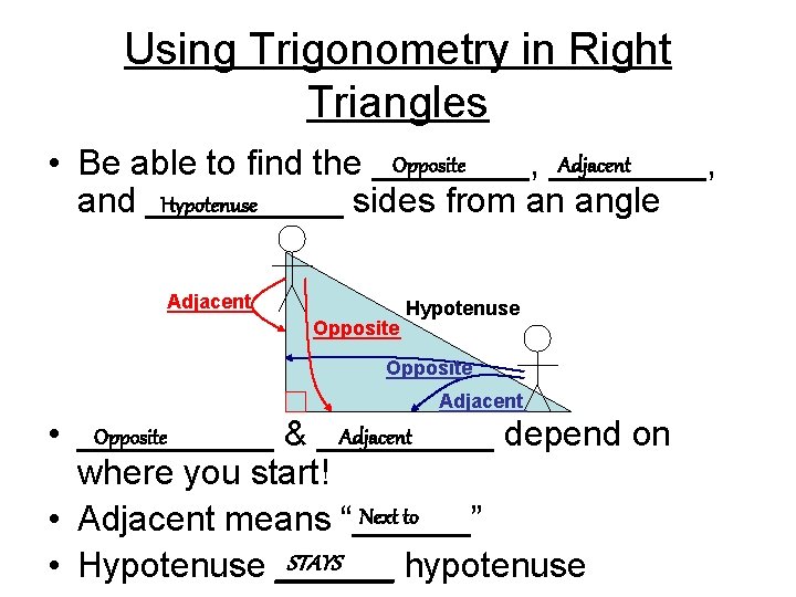 Using Trigonometry in Right Triangles Opposite Adjacent • Be able to find the ________,