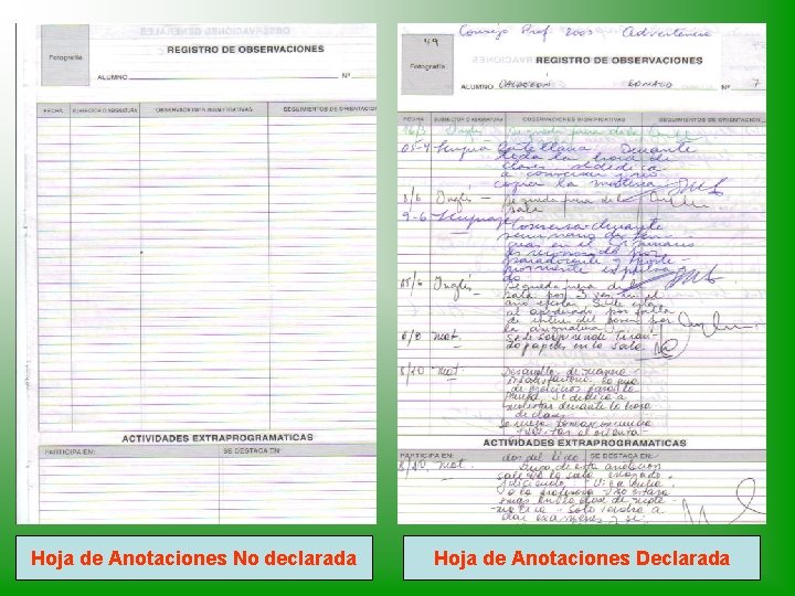 Hoja de Anotaciones No declarada Hoja de Anotaciones Declarada 