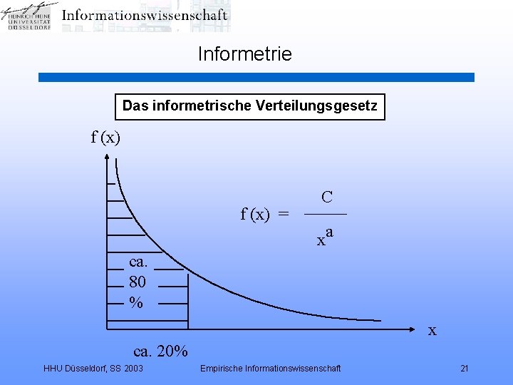 Informetrie Das informetrische Verteilungsgesetz f (x) C _____ f (x) = xa ca. 80
