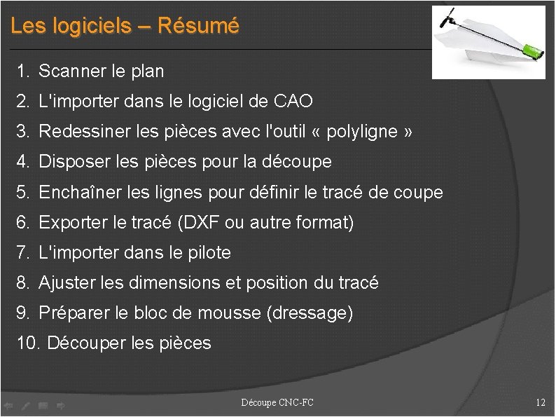 Les logiciels – Résumé 1. Scanner le plan 2. L'importer dans le logiciel de