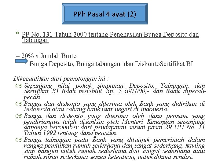 PPh Pasal 4 ayat (2) PP No. 131 Tahun 2000 tentang Penghasilan Bunga Deposito