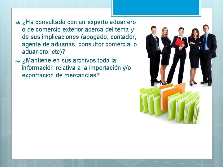 ¿Ha consultado con un experto aduanero o de comercio exterior acerca del tema y