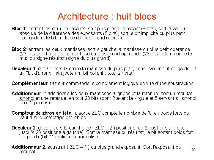 Architecture : huit blocs Bloc 1: entrent les deux exposants, sort plus grand exposant