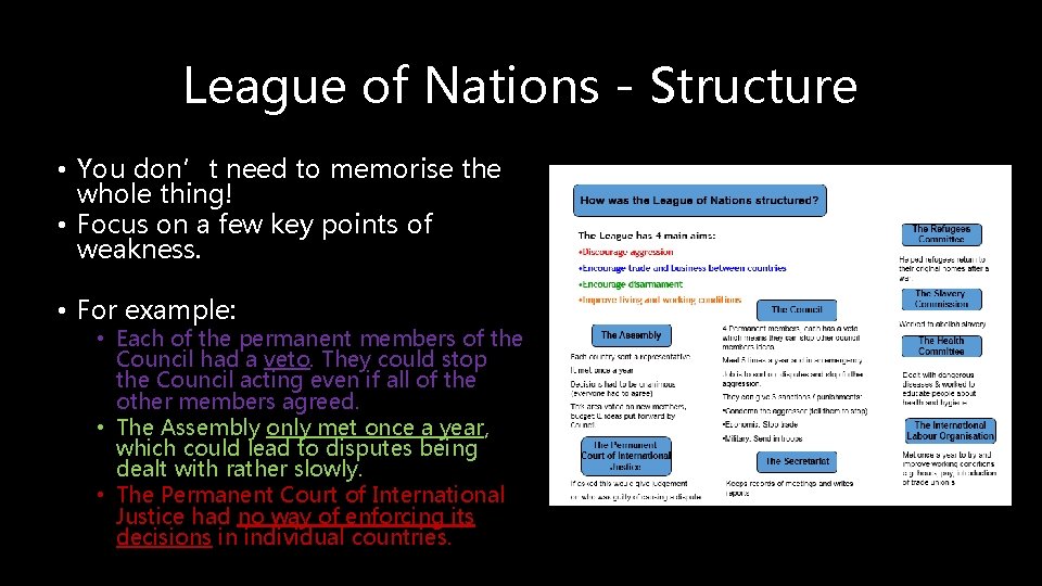 League of Nations - Structure • You don’t need to memorise the whole thing!