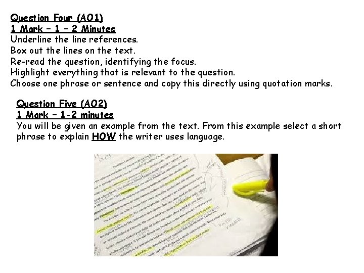 Question Four (AO 1) 1 Mark – 1 – 2 Minutes Underline the line