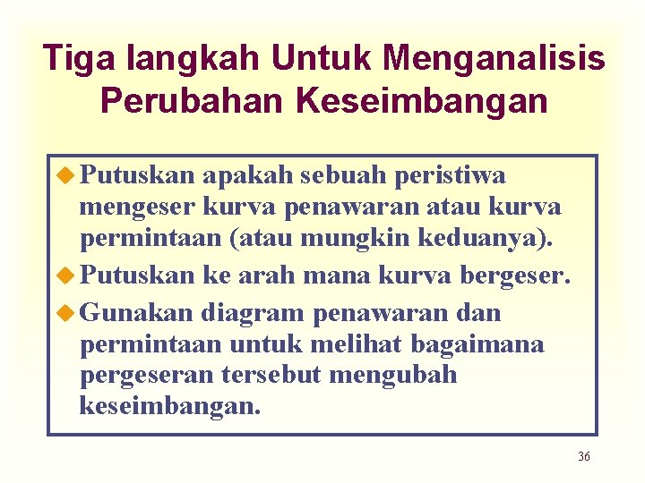 Tiga langkah Untuk Menganalisis Perubahan Keseimbangan u Putuskan apakah sebuah peristiwa mengeser kurva penawaran