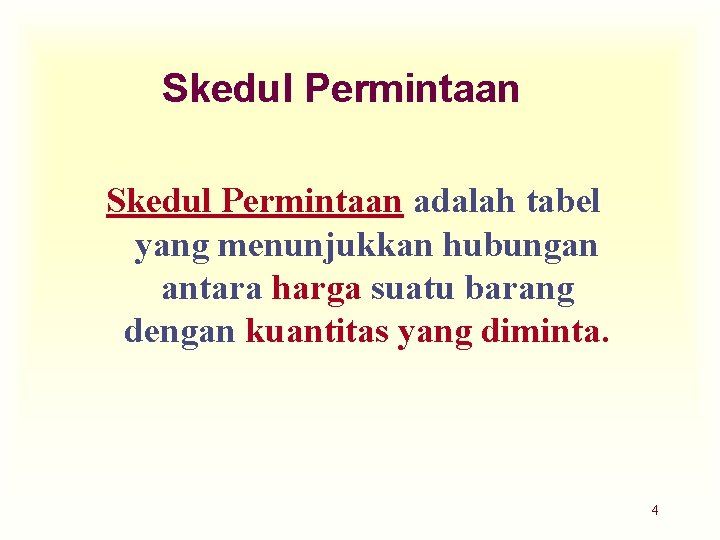 Skedul Permintaan adalah tabel yang menunjukkan hubungan antara harga suatu barang dengan kuantitas yang