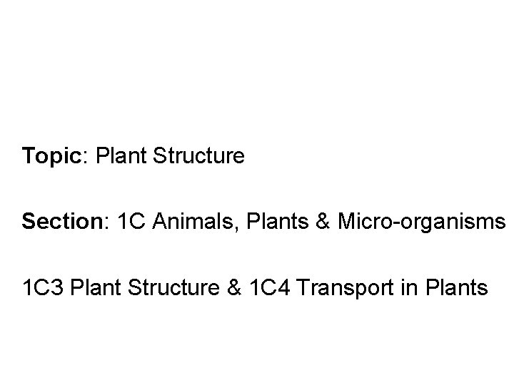 Topic: Plant Structure Section: 1 C Animals, Plants & Micro-organisms 1 C 3 Plant